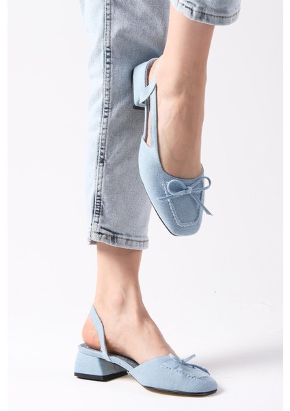 Bria Mavi Renk Denim Kumaş Arkası Açık Kadın Kısa Topuklu Kot Ayakkabı