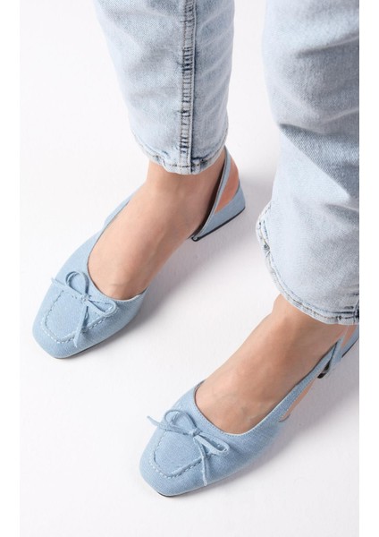 Bria Mavi Renk Denim Kumaş Arkası Açık Kadın Kısa Topuklu Kot Ayakkabı