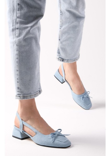 Bria Mavi Renk Denim Kumaş Arkası Açık Kadın Kısa Topuklu Kot Ayakkabı