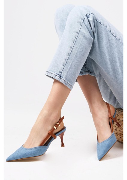 Alina Denim Kumaş Arkası Açık Topuklu Kadın Kot Ayakkabı