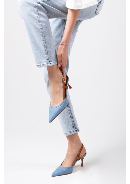 Alina Denim Kumaş Arkası Açık Topuklu Kadın Kot Ayakkabı fiyatları