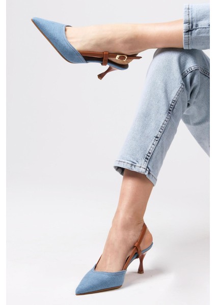 Alina Denim Kumaş Arkası Açık Topuklu Kadın Kot Ayakkabı modelleri