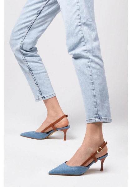 Alina Denim Kumaş Arkası Açık Topuklu Kadın Kot Ayakkabı fırsatları