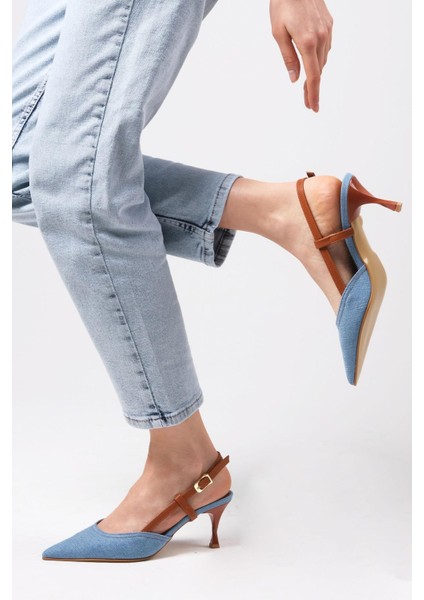 Alina Denim Kumaş Arkası Açık Topuklu Kadın Kot Ayakkabı indirimleri