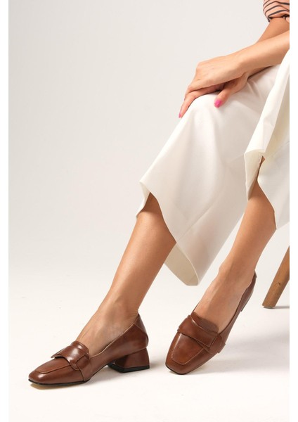 Anneka Kahverengi Küt Burunlu Kadın Kısa Topuklu Ayakkabı indirimleri