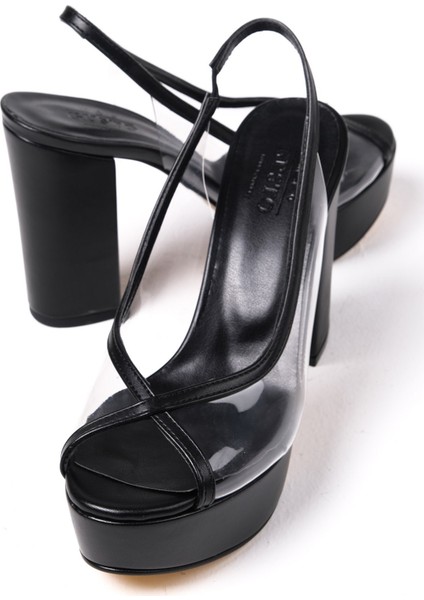 Nichole Siyah Renk Platformlu Şeffaf Kadın Abiye Topuklu Ayakkabı modelleri
