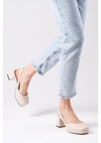 Evita Bej Renk Arkası Açık Platformlu Kadın Topuklu Ayakkabı indirimleri