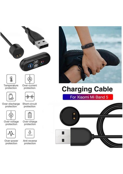 Xiaomi Mi Band 5 Mi Band 6 Mi Band 7 USB Şarj Cihazı Kablosu - 100CM Standart modelleri