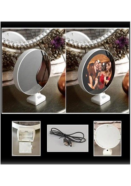 Fotoğraflı LED Işıklı Sihirli Ayna Resimli Çerçeve Dekoratif Masa Makyaj Ayna fırsatları