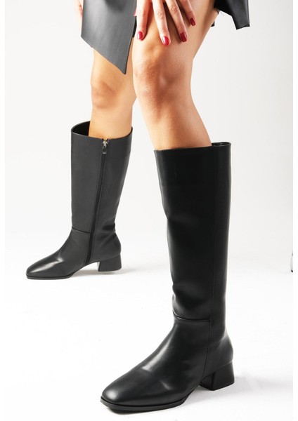 Briony Siyah Renk Yandan Fermuarlı, Ince Suni Kürk Astarlı Küt Burun Kadın Topuklu Çizme fiyatları