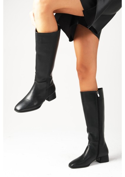 Briony Siyah Renk Yandan Fermuarlı, Ince Suni Kürk Astarlı Küt Burun Kadın Topuklu Çizme indirimleri