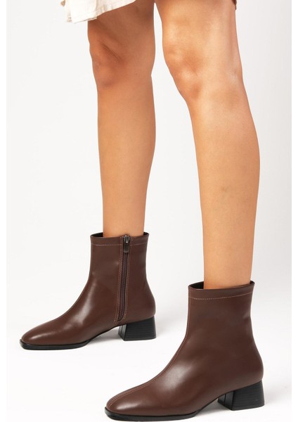 Tori Kahverengi Ince Kürk Astarlı Yandan Fermuarlı Küt Burunlu Kadın Topuklu Bot fırsatları