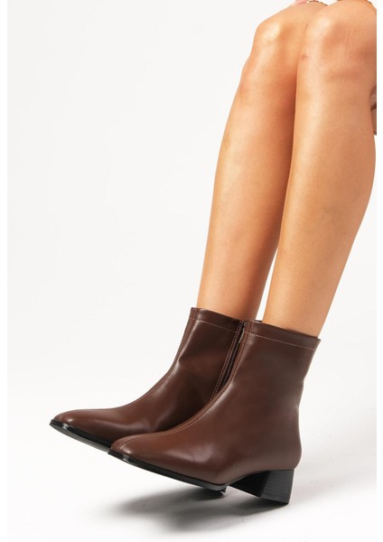 Tori Kahverengi Ince Kürk Astarlı Yandan Fermuarlı Küt Burunlu Kadın Topuklu Bot indirimleri