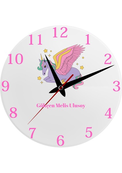 Unicorn Temalı Kişiselleştirilebilir Çocuk Odası Cam Duvar Saati fiyatları