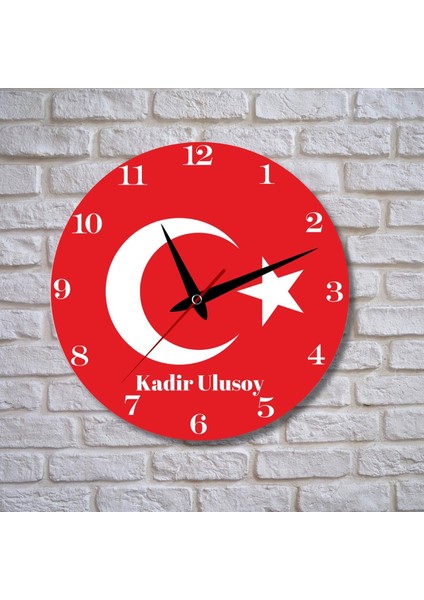 Bayrak Tasarımlı Kişiye Özel Temalı Cam Duvar Saati