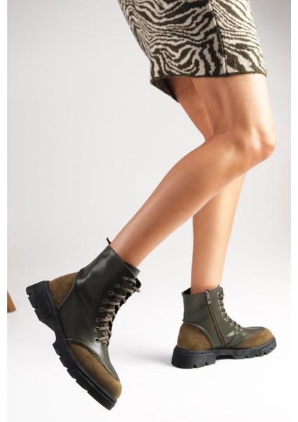 Samantha Yeşil Bağcıklı Ve Fermuarlı Kalın Tabanlı Kadın Postal Bot fiyatları