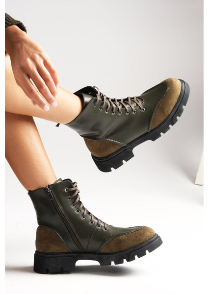 Samantha Yeşil Bağcıklı Ve Fermuarlı Kalın Tabanlı Kadın Postal Bot modelleri