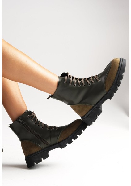 Samantha Yeşil Bağcıklı Ve Fermuarlı Kalın Tabanlı Kadın Postal Bot fırsatları