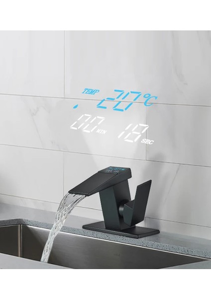 Dijital Sıcaklık Göstergeli Siyah Kare Lavabo Bataryası Musluğu Çiftgirişli Armatür Sayaç Ekranlı fiyatları