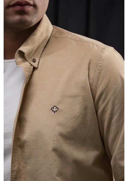 Regular Fit Fitilli Yaka Düğmeli Pamuklu Erkek Kadife Gömlek fırsatları