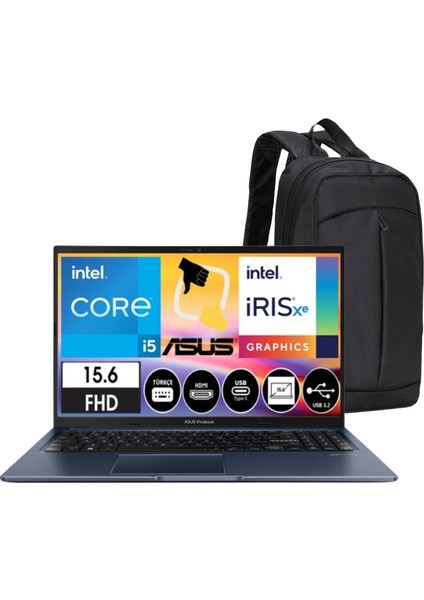 Vivobook-15 X1504ZA-BQ322 Intel Core I5 1235U 24GB 512GB SSD 15.6" Fhd IPS Windows 11 Pro Lacivert Dizüsütü Bilgisayar Çanta Hediyeli