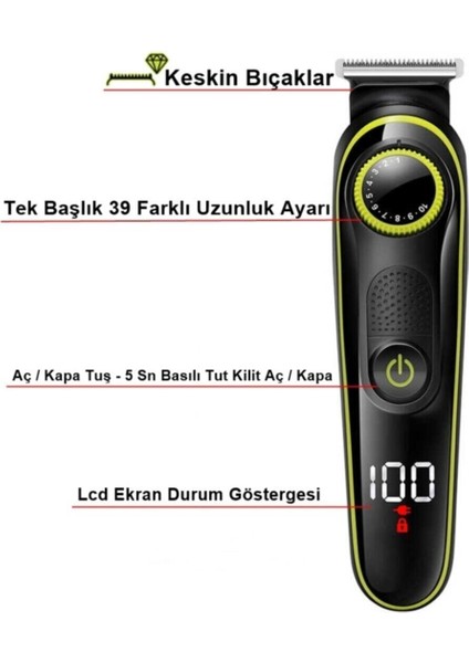 x Go-71 New Pro Turbo Mod 5in1 Saç Sakal Vücut Traş Makinesi 5in1 Kablosuz Erkek Tıraş Makine Set