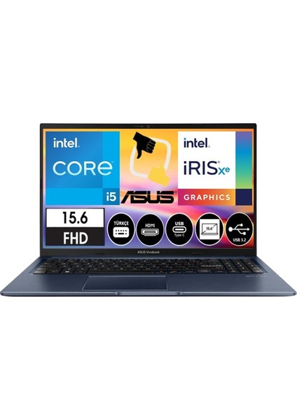 Vivobook-15 X1504ZA-BQ322 Intel Core I5 1235U 16GB 1tb SSD 15.6" Fhd IPS Fredos Lacivert Dizüsütü Bilgisayar Çanta Hediyeli