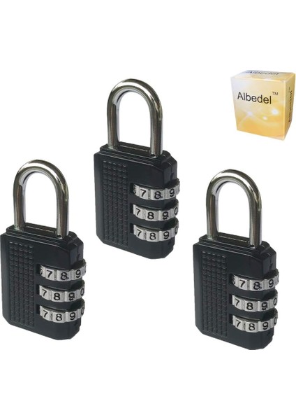 x Siyah Sıfırlanabilir 3 Arama Haneli Kombinasyon Şifre Asma Kilit Kod Kilidi Bavul Bagaj Seyahat Sırt Çantası Bagaj (Yurt Dışından)