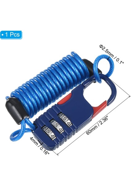 Yay Kablolu 3 Haneli Şifreli Kilit, 3 Adet Kask Asma Kilit 3.3ft Bisiklet Soyunma Seyahat Bagajı Için Esnek Güvenlik Çelik Kilit Teli, Mavi (Yurt Dışından)