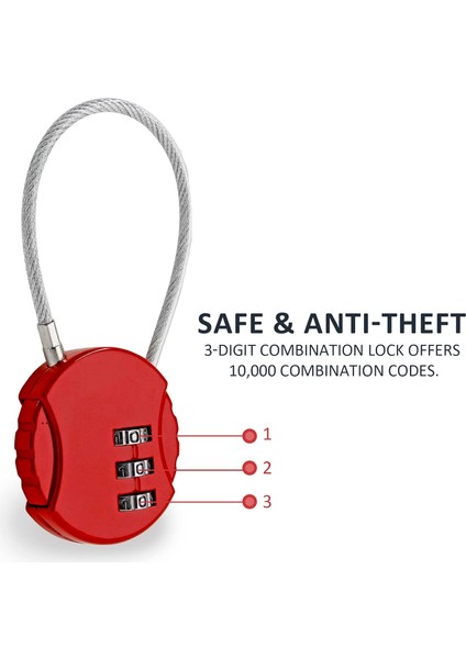 Adet Şifreli Kilit, 3 Haneli Açık Su Geçirmez Asma Kilit Kod Kilidi Kablo Bagaj Kilitleri Sırt Çantası, Bavul, Kapı (6 Renk) (Yurt Dışından) modelleri