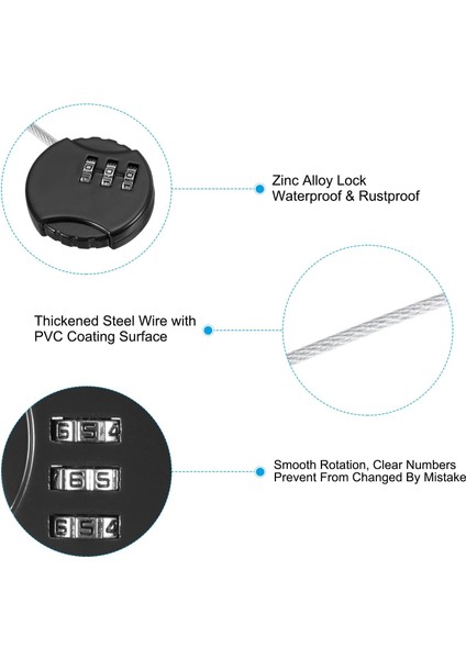 Şifreli Kilit 4.7 Inç, 2 Adet 3 Haneli Açık Su Geçirmez Kod Asma Kilit Bagaj Spor Salonu Soyunma Çit Araç Kutusu Sırt Çantası Için Tel Halatlı, Siyah (Yurt Dışından) fırsatları