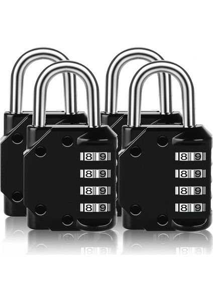 Şifreli Kilit Sıfırlanabilir, 4 Paket 4 Haneli Açık Hava Su Geçirmez Combo Asma Kilit Okul Spor Salonu Dolabı, Spor Dolabı, Çit, Alet Kutusu, Kapı, Çile Depolama (Siyah) (Yurt Dışından)