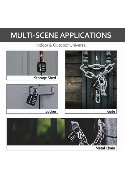 Şifreli Kilit Sıfırlanabilir, 4 Paket 4 Haneli Açık Hava Su Geçirmez Combo Asma Kilit Okul Spor Salonu Dolabı, Spor Dolabı, Çit, Alet Kutusu, Kapı, Çile Depolama (Siyah) (Yurt Dışından) fiyatları