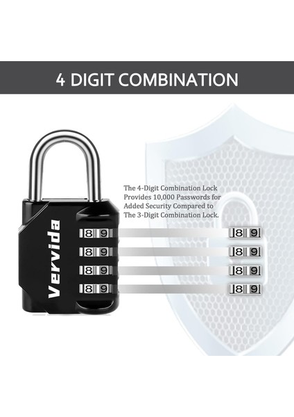 Şifreli Kilit Sıfırlanabilir, 4 Paket 4 Haneli Açık Hava Su Geçirmez Combo Asma Kilit Okul Spor Salonu Dolabı, Spor Dolabı, Çit, Alet Kutusu, Kapı, Çile Depolama (Siyah) (Yurt Dışından) modelleri