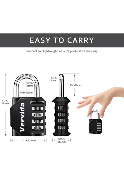 Şifreli Kilit Sıfırlanabilir, 4 Paket 4 Haneli Açık Hava Su Geçirmez Combo Asma Kilit Okul Spor Salonu Dolabı, Spor Dolabı, Çit, Alet Kutusu, Kapı, Çile Depolama (Siyah) (Yurt Dışından) fırsatları