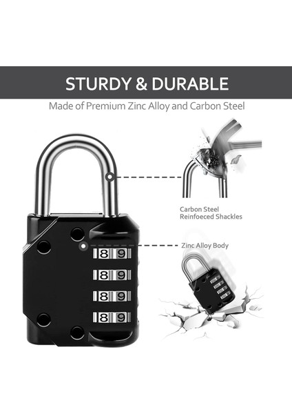 Şifreli Kilit Sıfırlanabilir, 4 Paket 4 Haneli Açık Hava Su Geçirmez Combo Asma Kilit Okul Spor Salonu Dolabı, Spor Dolabı, Çit, Alet Kutusu, Kapı, Çile Depolama (Siyah) (Yurt Dışından) indirimleri