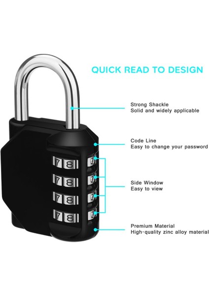 Dış Mekan Şifreli Kilit, Spor Salonu, Okul, Çit, Çalışan Dolabı Için 4 Haneli Yeniden Ayarlanabilir Asma Kilit (Şerit) (Yurt Dışından)
