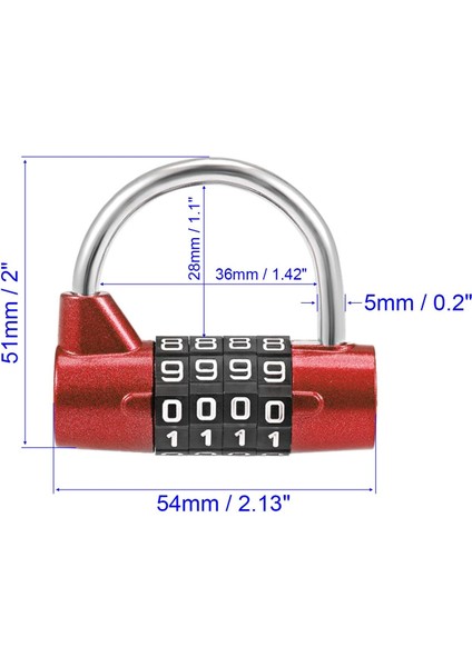 Kombinasyon Şifreli Asma Kilit - Dış Mekanda Sıfırlanabilir Gizli Kod Kilidi, Kapı/spor Salonu/alet Çantası Kullanımına Başvurun (4 Haneli, Kırmızı) (Yurt Dışından)