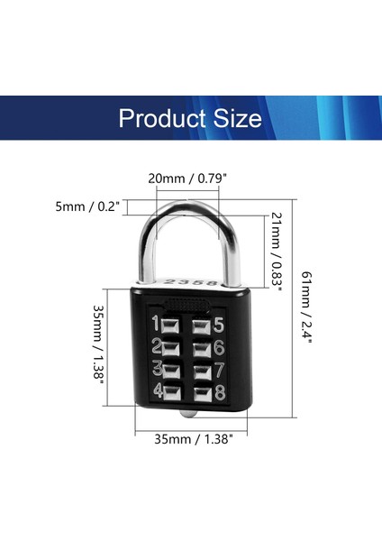 Adet 8 Haneli Kombinasyon Asma Kilit Basma Düğmesi Kilidi Bavul Bagaj Çekmece Kapı Araç Kutusu 5mm Mandal Kolu Çapı (Yurt Dışından) fiyatları