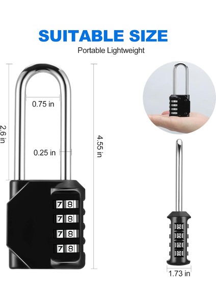 Şifreli Kilit, Okul Spor Salonu Spor Dolabı Için 4 Haneli Şifreli Asma Kilit, Çit, Alet Kutusu, Çanta, Çile Dolabı Depolama (Uzun Kelepçe, 1 Paket, Siyah) (Yurt Dışından) fiyatları