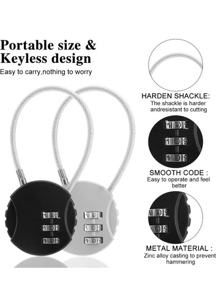 Adet Şifreli Kilit, 3 Haneli Şifreli Asma Kilit Açık Su Geçirmez Kod Kilitleri Okul Spor Salonu Için Tel Halat ile Soyunma Sırt Çantası Bavul Bagaj Kapı Araç Kutuları (6 Renk/set) (Yurt Dışından) modelleri