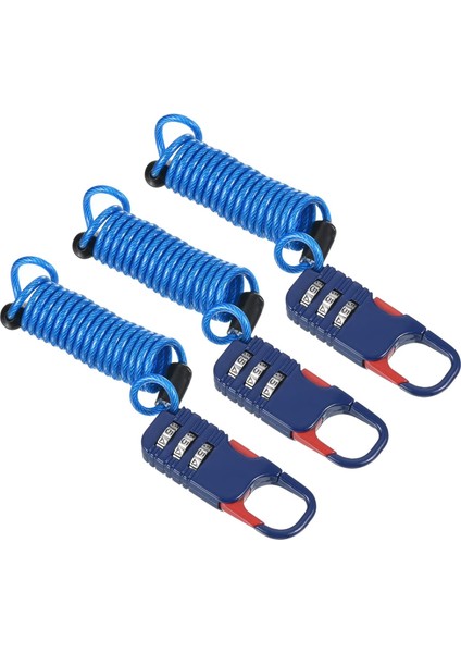 Yaylı Kablo ile 3 Haneli Şifreli Kilit, 3 Adet Kask Asma Kilit 3.3ft Bisiklet Soyunma Seyahat Bagajı Için Esnek Güvenlik Çelik Kilit Teli, Siyah (Yurt Dışından)