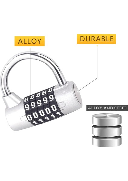 5 Haneli Şifreli Kilit,spor Salonu Asma Kilidi,değiştirilebilir Şifreli Kilit,okul Dolaplarına Uygun,alet Kutuları,çitler,gümüş(1 Paket) (Yurt Dışından) fırsatları