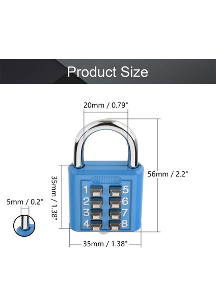 2 Adet 8 Haneli Kombinasyon Asma Kilit Basma Düğmesi Kilidi Soyunma Spor Salonu, Kasa, Çekmece, Araç Kutusu Mavi (Yurt Dışından) fırsatları