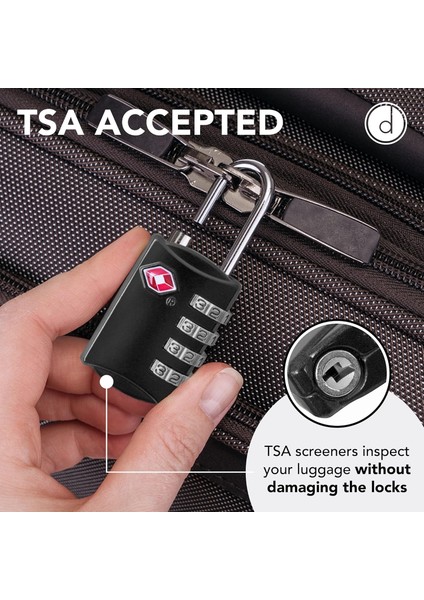 Tsa Bagaj Kilitleri (2 Paket) - 4 Haneli Şifreli Çelik Asma Kilitler - Bavullar ve Bagajlar Için Onaylı Seyahat Kilidi - Tsa Kilidi - Siyah (Yurt Dışından)