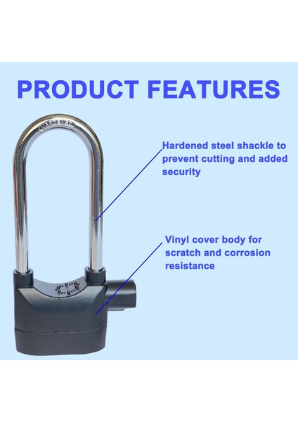 Uzun Çapraz Işın Alarm Kilidi 110DBA Evrensel Güvenlik Alarm Kilit Sistemi Anti-Hırsızlık Kapı Motorlu Bisiklet Için 3 Tuşlu Asma Kilit (1 Adet) (Yurt Dışından) indirimleri