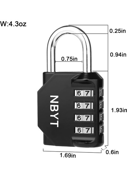 Paket 4 Haneli Şifre Kombinasyonlu Asma Kilit, 1/4 Inç Çap, Okul Spor Salonu Dolabı, Spor Dolabı, Çit, Alet Kutusu, Kapı, Kasa, Hasp Depolama Için (Yurt Dışından)