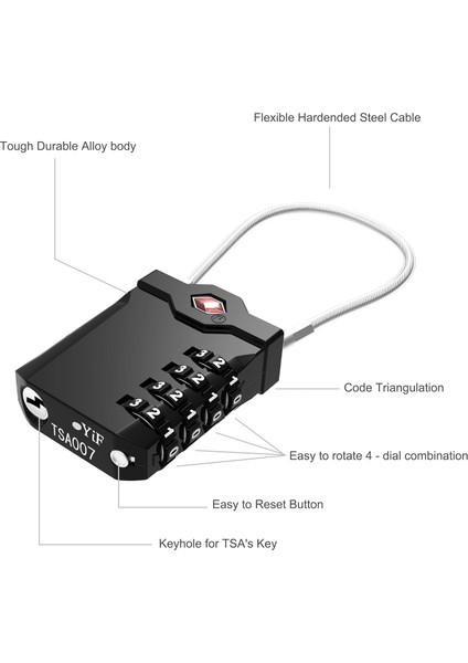 Tsa Onaylı Çelik Kablolu Bagaj Kilitleri Muayene Göstergeli 4 Haneli Şifreli Kilit Bavul Sırt Çantası Bagajı Için Anahtarsız Asma Kilit (2 Paket) (Yurt Dışından) fiyatları