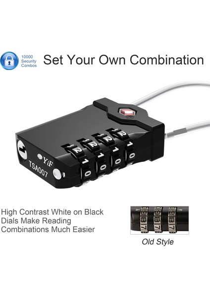 Tsa Onaylı Çelik Kablolu Bagaj Kilitleri Muayene Göstergeli 4 Haneli Şifreli Kilit Bavul Sırt Çantası Bagajı Için Anahtarsız Asma Kilit (2 Paket) (Yurt Dışından) indirimleri