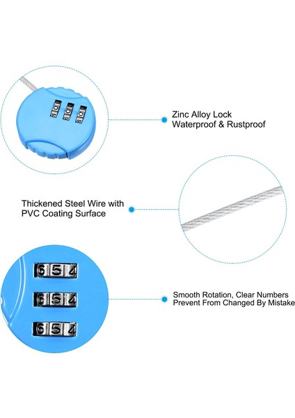 Şifreli Kilit 4,7 Inç, 2 Adet 3 Haneli Açık Su Geçirmez Kod Asma Kilit Bagaj Spor Salonu Soyunma Çit Araç Kutusu Sırt Çantası Için Tel Halatlı, Mavi (Yurt Dışından) modelleri